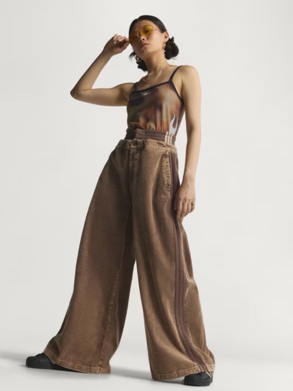 adidas Wide-Leg Corduroy Pants in Brown